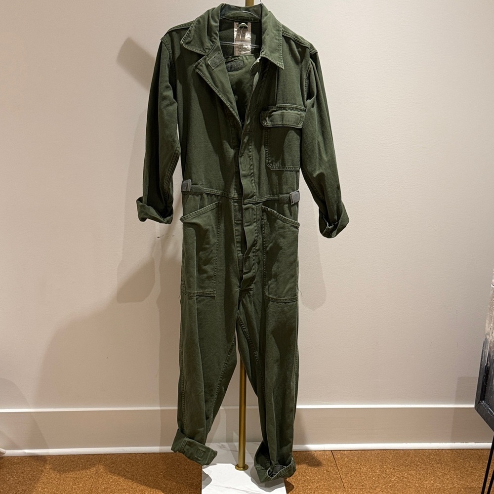 Vintage Olive Green Utility Coverall Jumpsuit - small